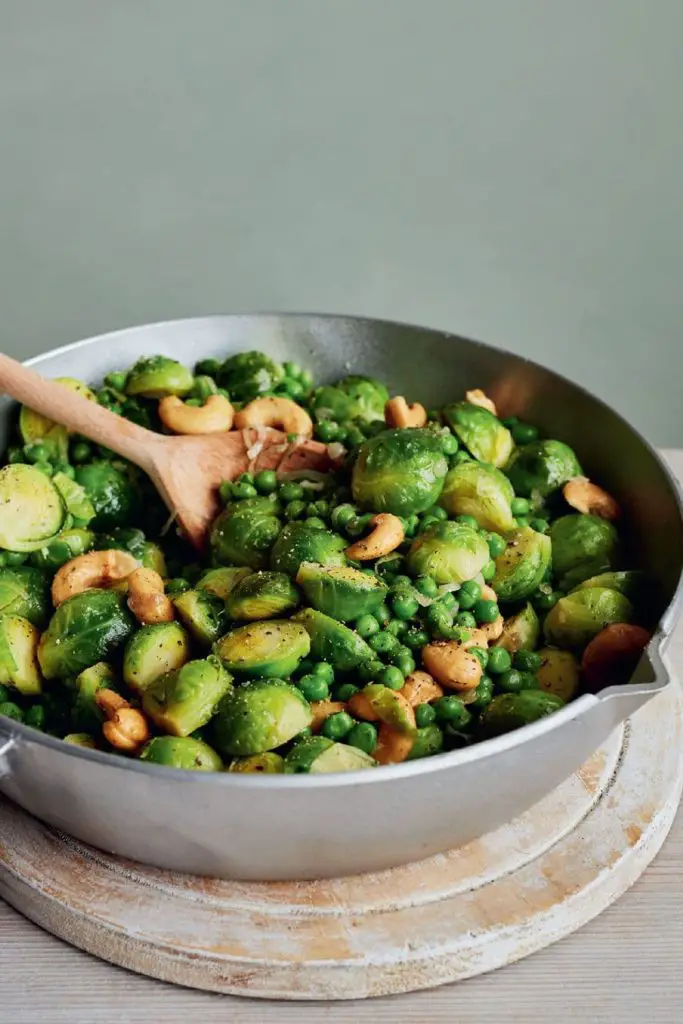 Mary Berry Brussels Sprouts with Peas and Cashews