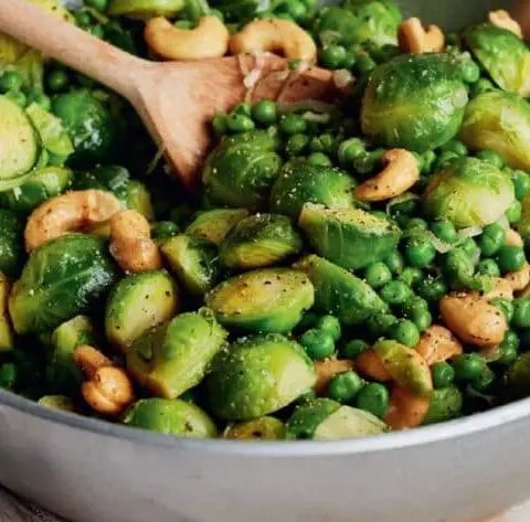 Mary Berry Brussels Sprouts with Peas and Cashews