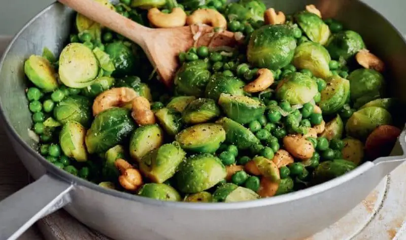 Mary Berry Brussels Sprouts with Peas and Cashews