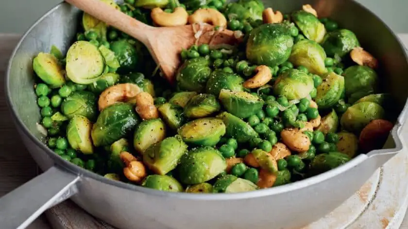 Mary Berry Brussels Sprouts with Peas and Cashews