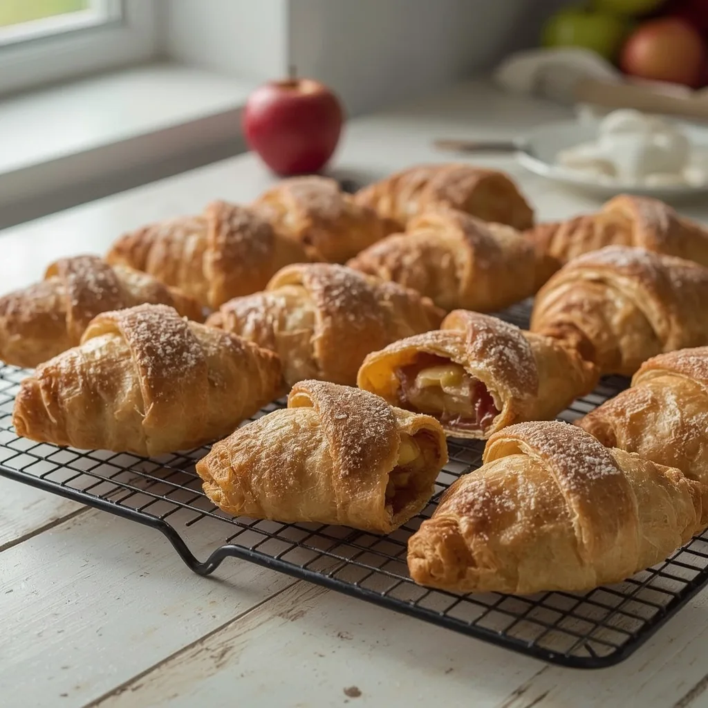 Air fryer apple and cinnamon turnovers on a cooling rack
