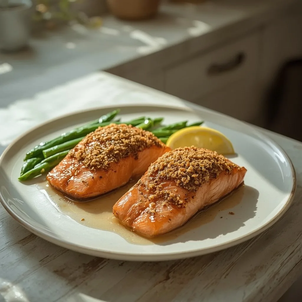 Air fryer honey mustard salmon with green beans