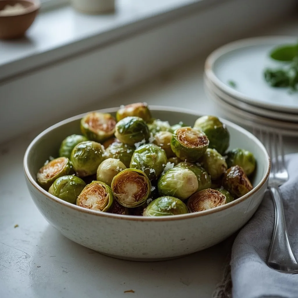 Crispy air fryer Brussels sprouts with cheese and lemon