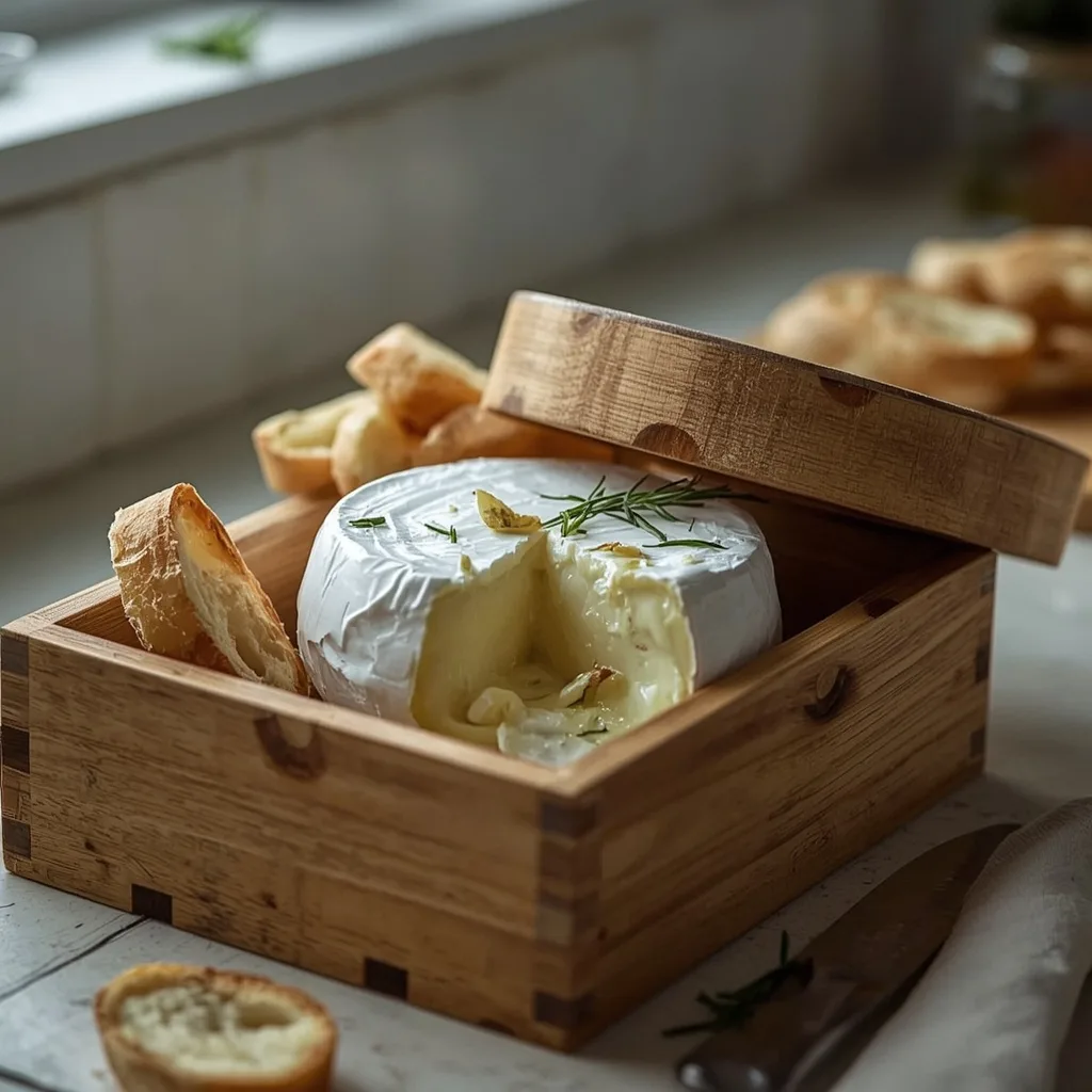 Baked camembert with garlic and rosemary and crusty bread