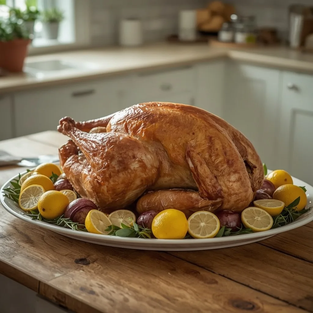 Large roast turkey for a crowd on an oversized platter