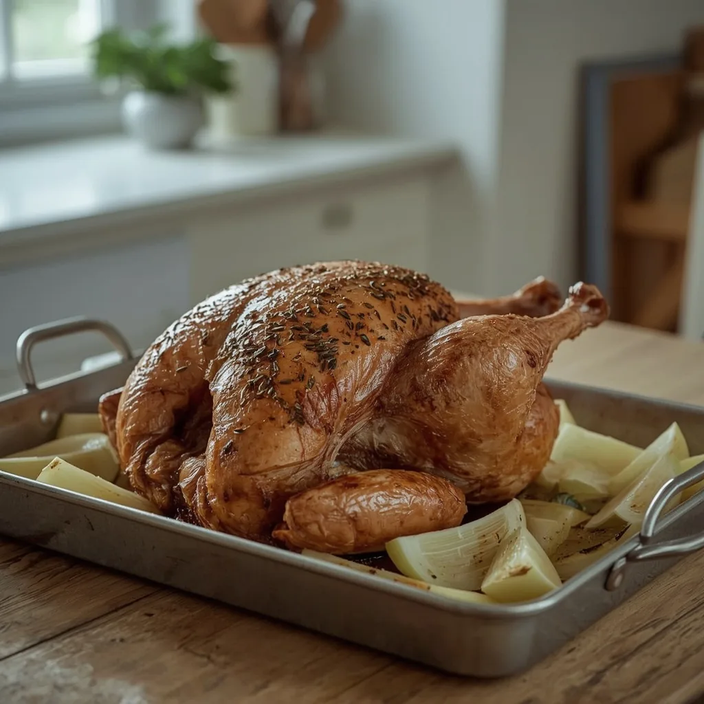 Butterflied turkey with fennel and chilli rub in a tray