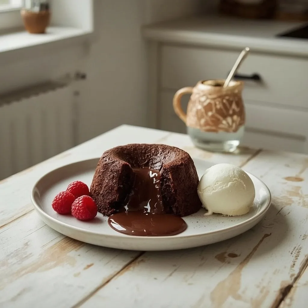 Chocolate fondant with a molten centre and ice cream