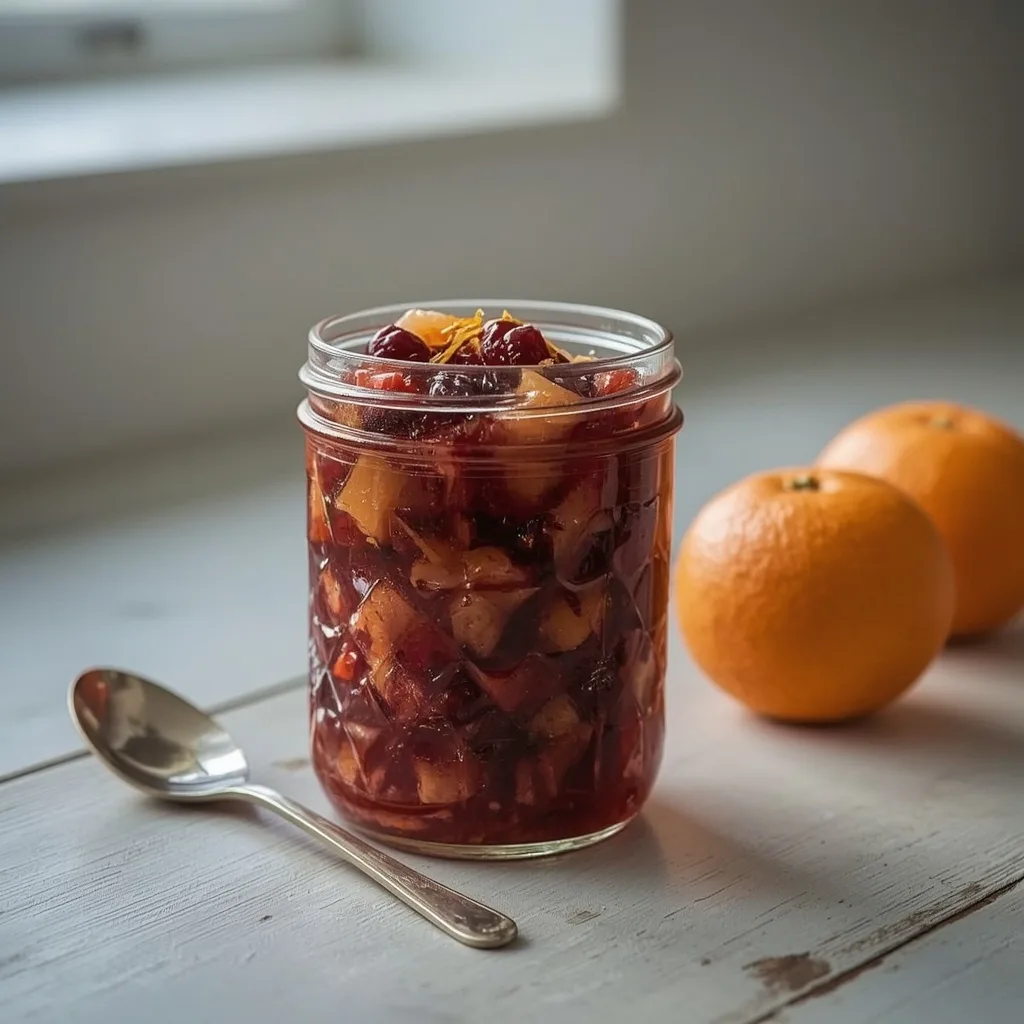 Cranberry and clementine relish in a jar