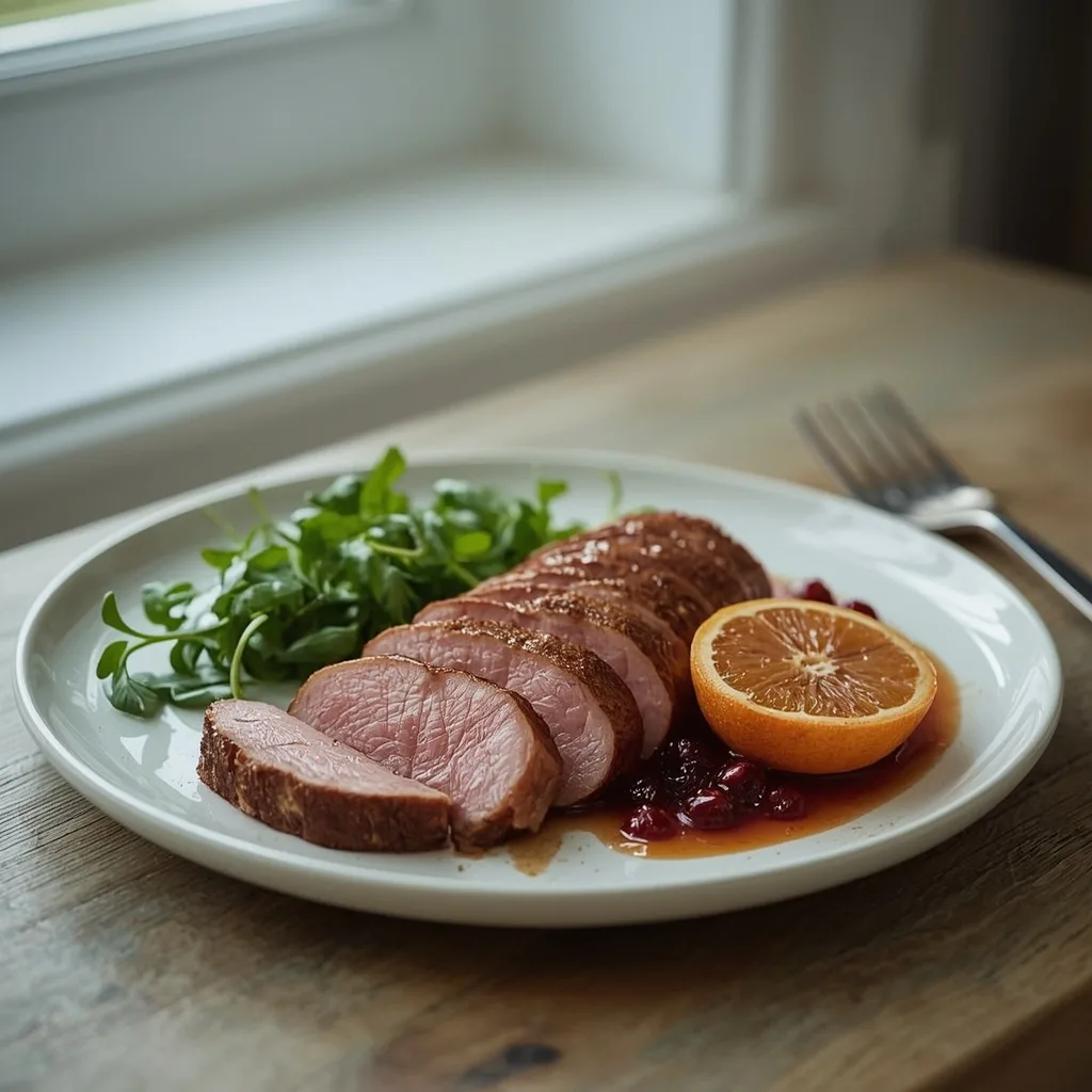 Duck breast with clementine and cranberry sauce