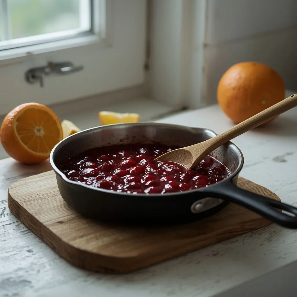 Easy homemade cranberry sauce in a small pan