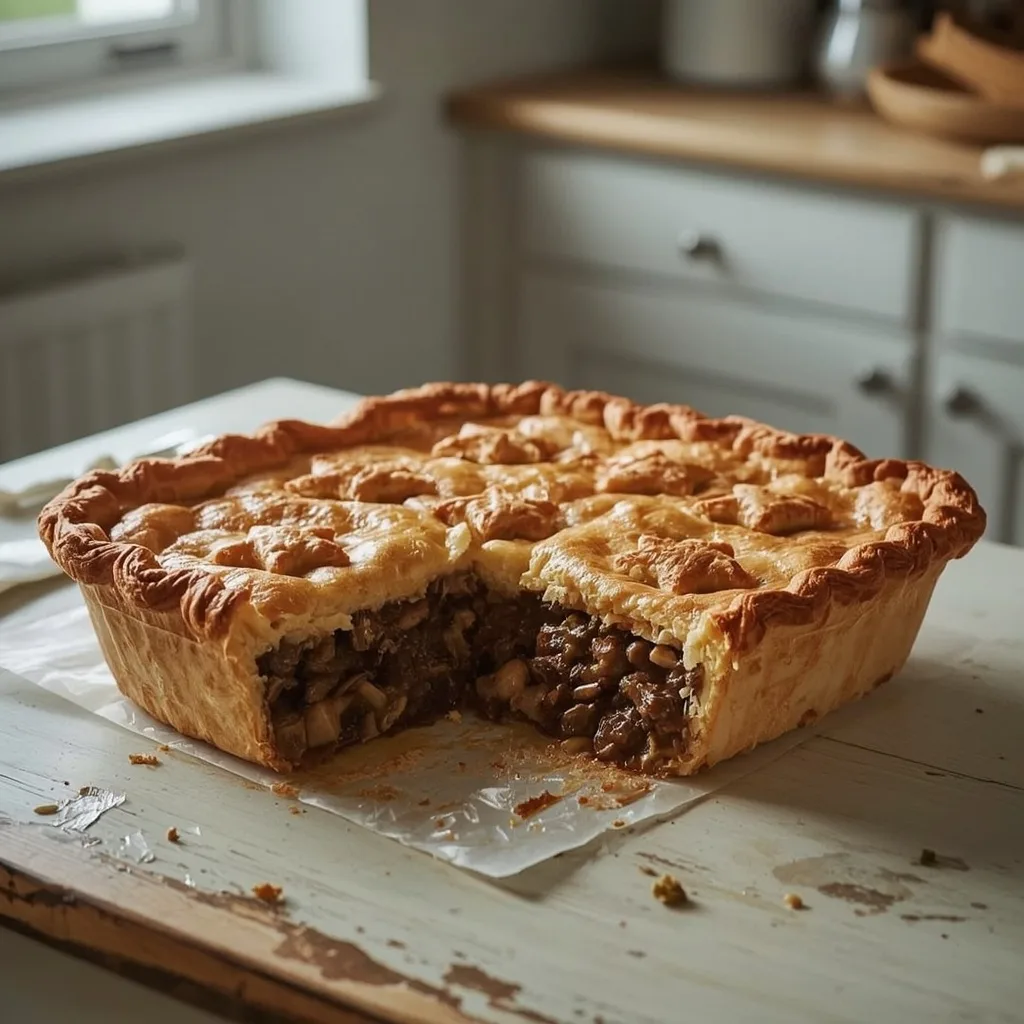 Giant beef and mushroom pie with pastry stars
