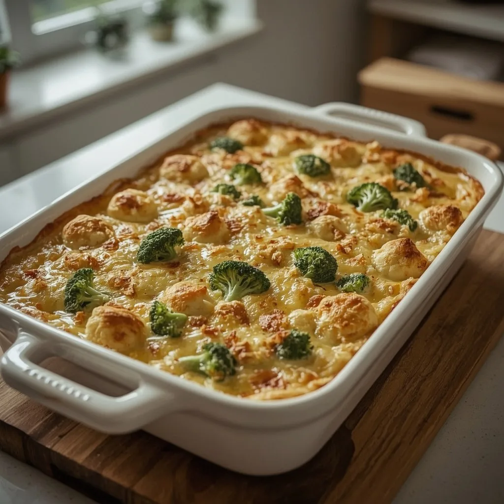 Giant cauliflower and broccoli cheese with golden crust