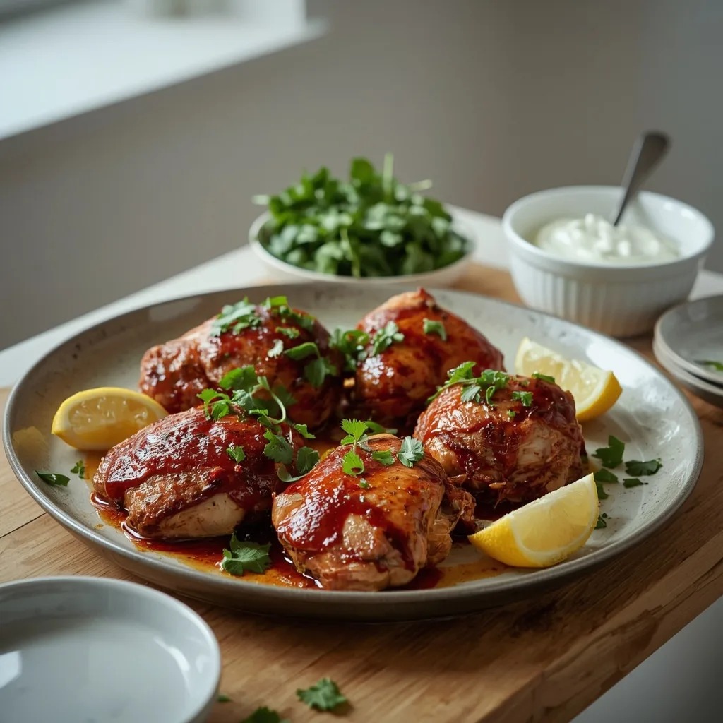 Harissa-roasted turkey thighs with coriander and yoghurt