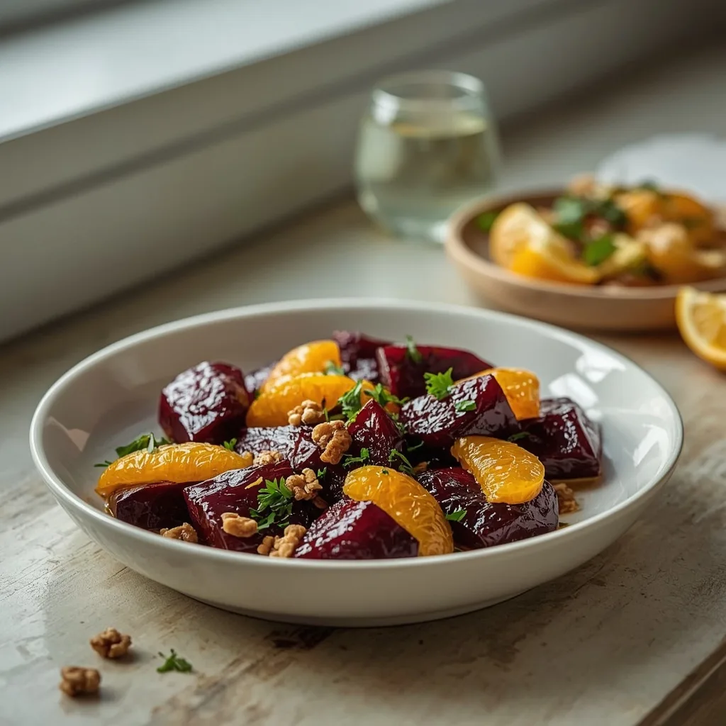 Honey-glazed roasted beetroot with orange and walnuts