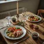 Christmas dinner for two with turkey breast, Wellingtons, vegetables and chocolate pots