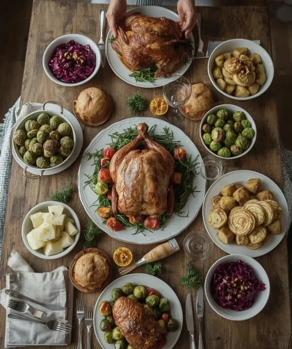 Jamie Oliver-inspired Christmas dinner with turkey, lamb, goose and trimmings