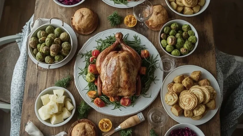 Jamie Oliver-inspired Christmas dinner with turkey, lamb, goose and trimmings