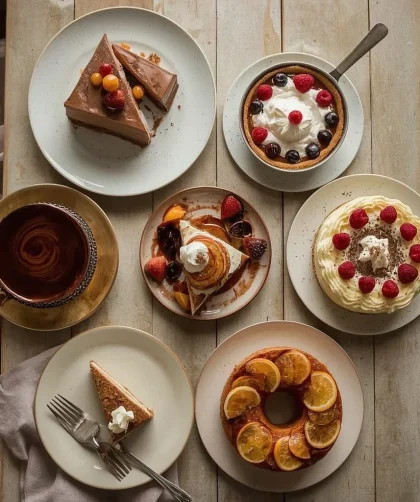 Make-ahead Christmas desserts including chocolate torte, tiramisu, lemon tart and cheesecake