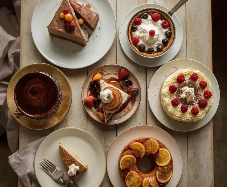 Make-ahead Christmas desserts including chocolate torte, tiramisu, lemon tart and cheesecake