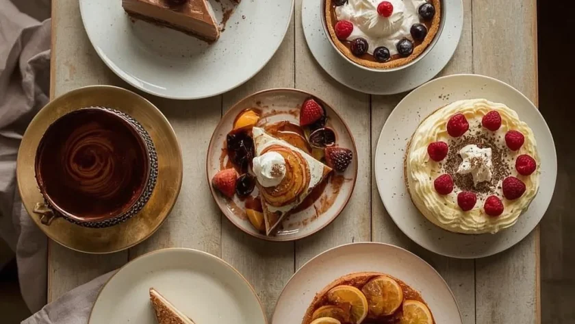 Make-ahead Christmas desserts including chocolate torte, tiramisu, lemon tart and cheesecake