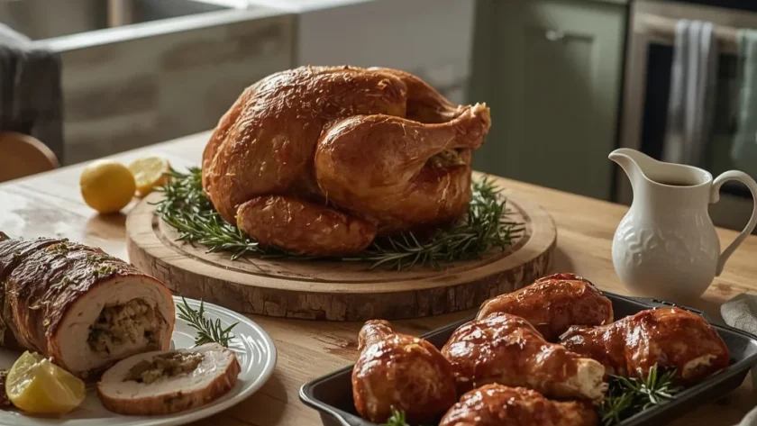 Jamie Oliver-inspired turkey recipes including roast turkey, rolled breast and harissa thighs