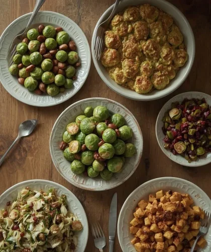 Brussels sprouts dishes for Christmas dinner including roasted, shredded and gratin sprouts