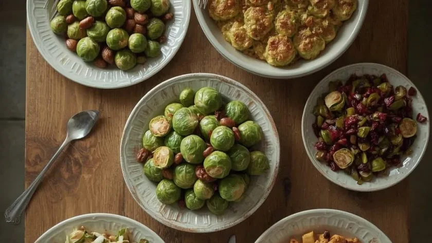 Brussels sprouts dishes for Christmas dinner including roasted, shredded and gratin sprouts