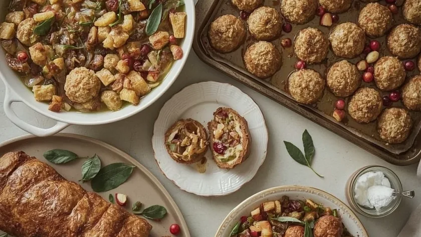 Christmas stuffing recipes including sage and onion, stuffing balls, chestnut and cranberry and a stuffing log