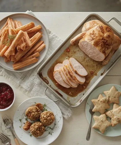 Easy Christmas recipes including turkey breast, parsnips, cranberry sauce, stuffing balls and shortbread stars