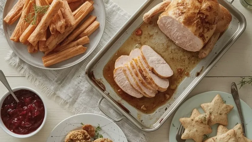 Easy Christmas recipes including turkey breast, parsnips, cranberry sauce, stuffing balls and shortbread stars
