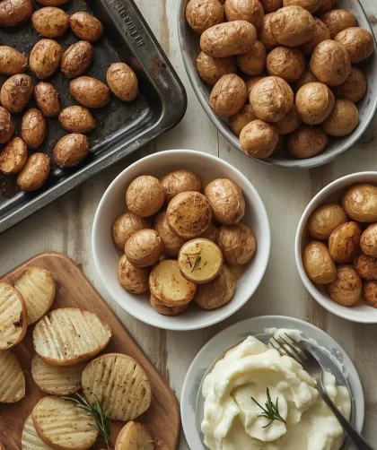 Christmas potato dishes including roast potatoes, dauphinoise, hasselback and fondant potatoes