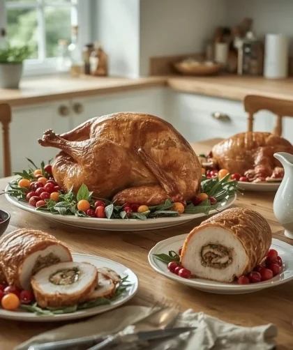 Christmas Day turkey recipes including a whole roast turkey, stuffed turkey breast and turkey Wellington