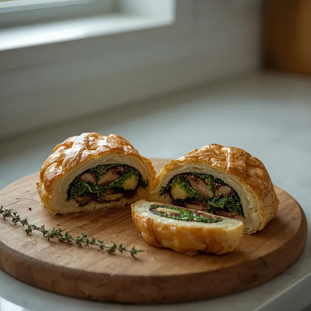 Mushroom, chestnut and spinach Wellington with a lattice top