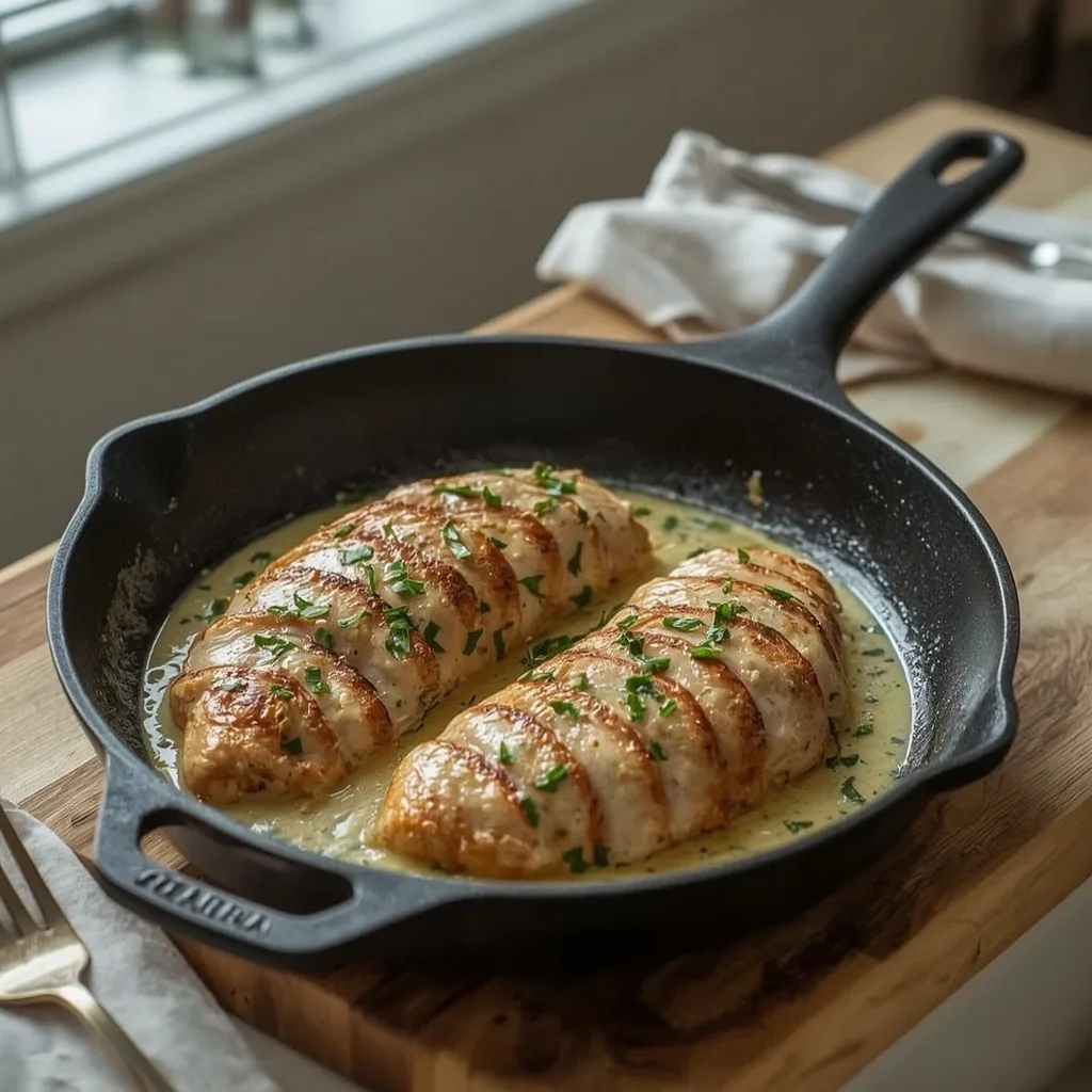 Pan-roasted turkey breast with creamy mustard sauce