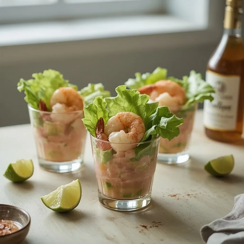 Prawn cocktail with avocado in glass tumblers
