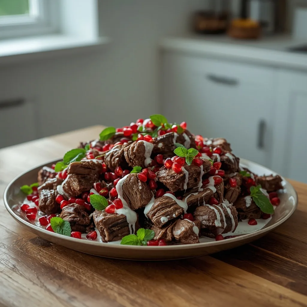 Pulled slow-roast lamb with pomegranate and mint