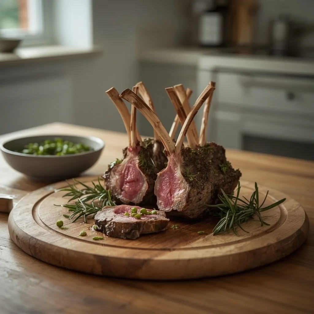 Rack of lamb for two with rosemary, cut into cutlets