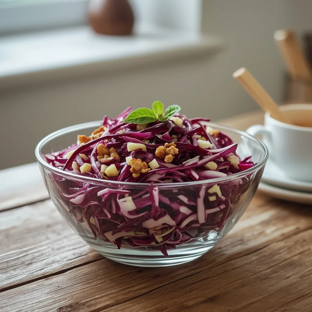 Red cabbage, apple and walnut slaw with mint