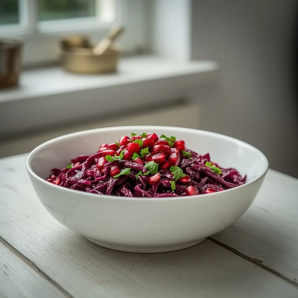 Braised red cabbage with pomegranate seeds
