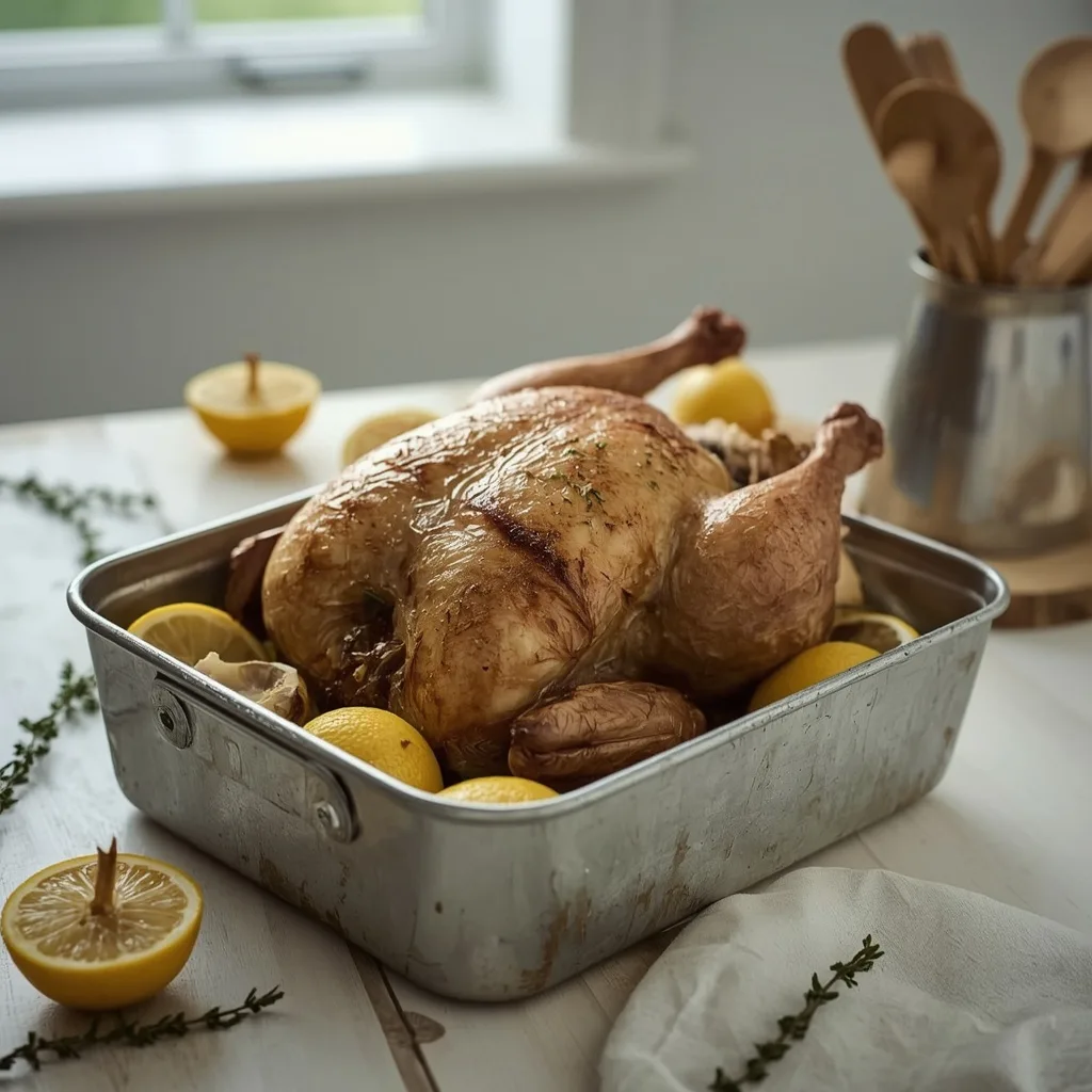 Roast chicken with lemon, garlic and thyme