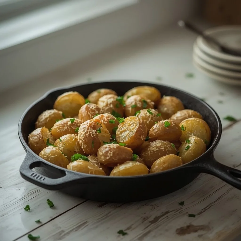 Roasted baby potatoes with a crispy cheese coating