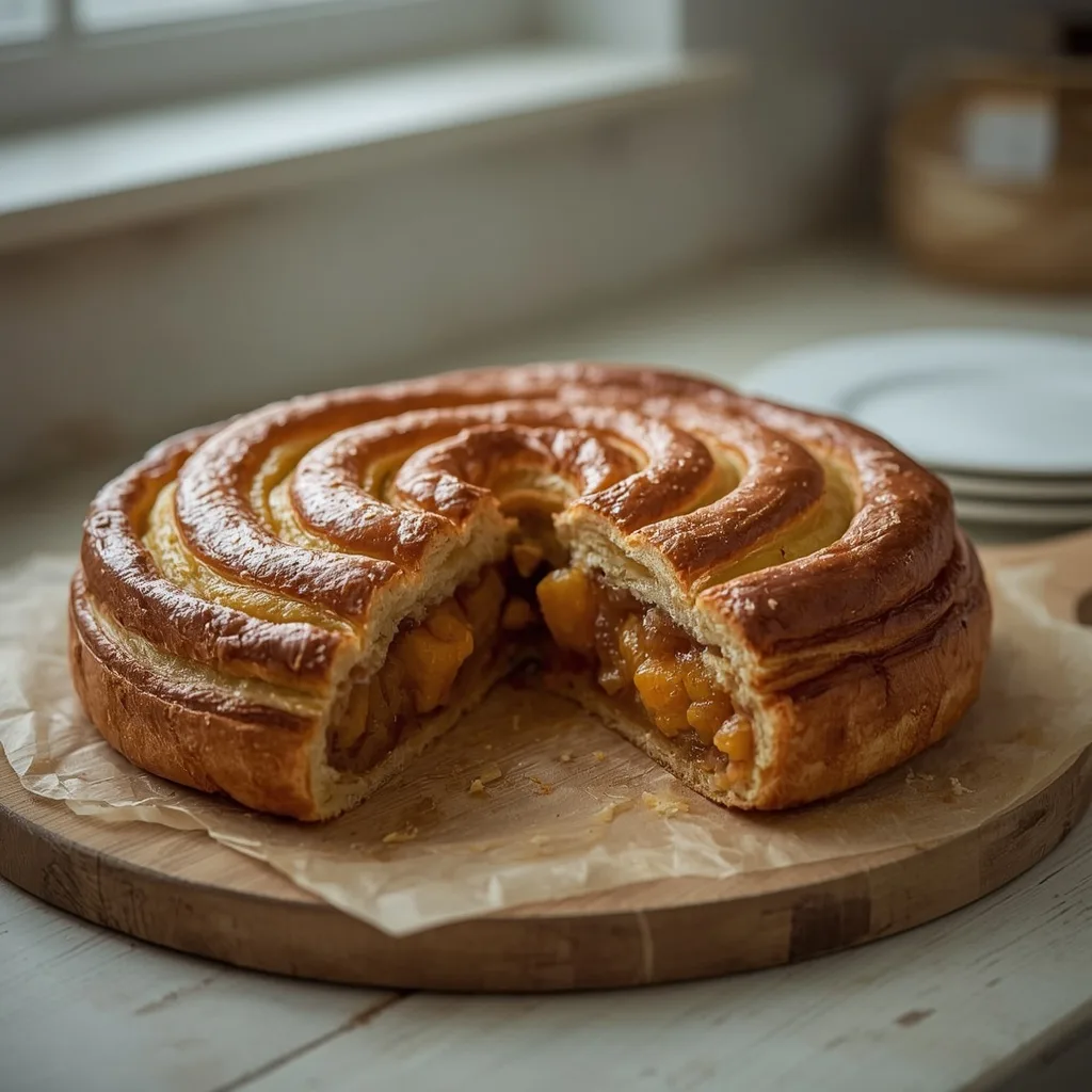 Squash and chestnut pithivier with a wedge cut out