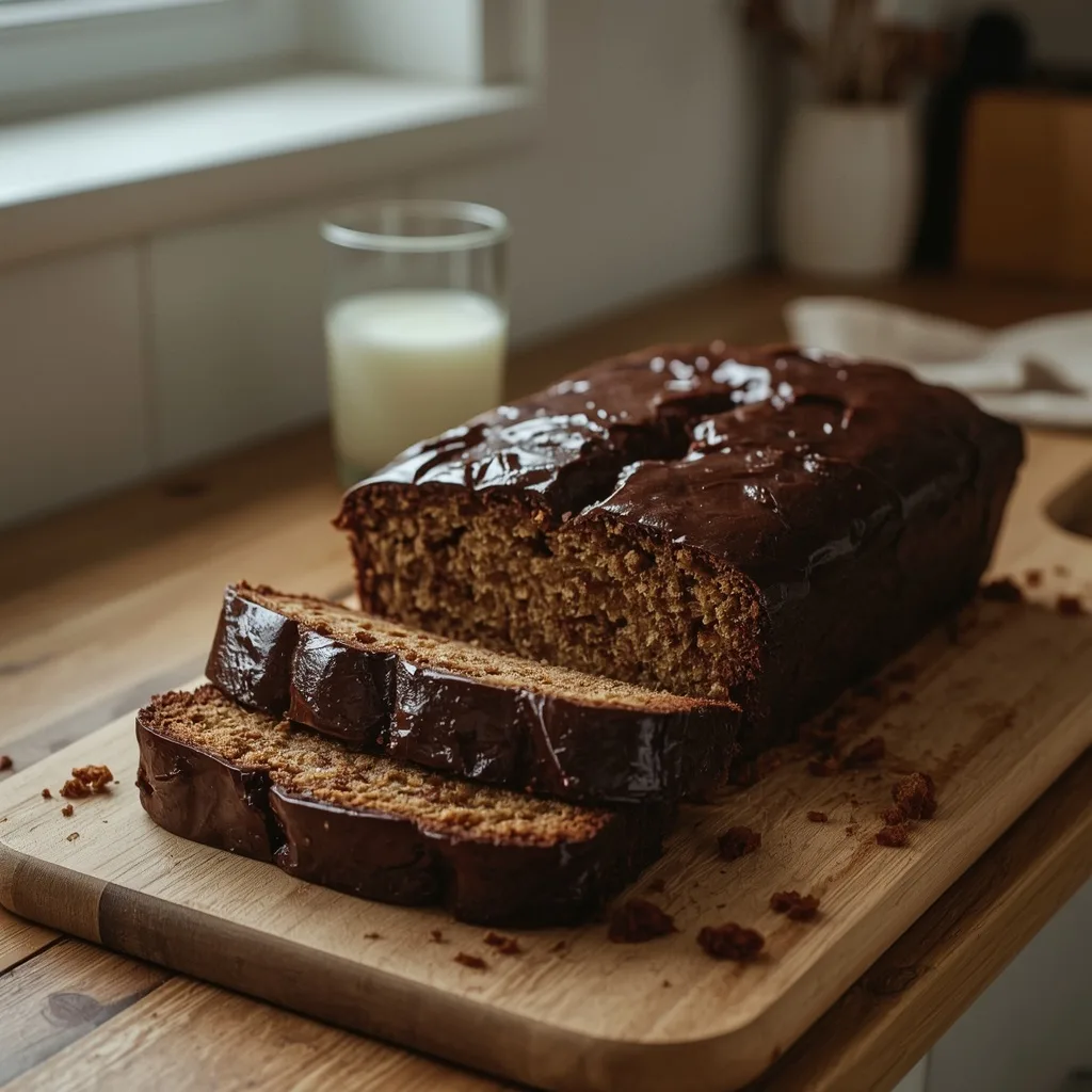 Sticky ginger cake cut into thick slices