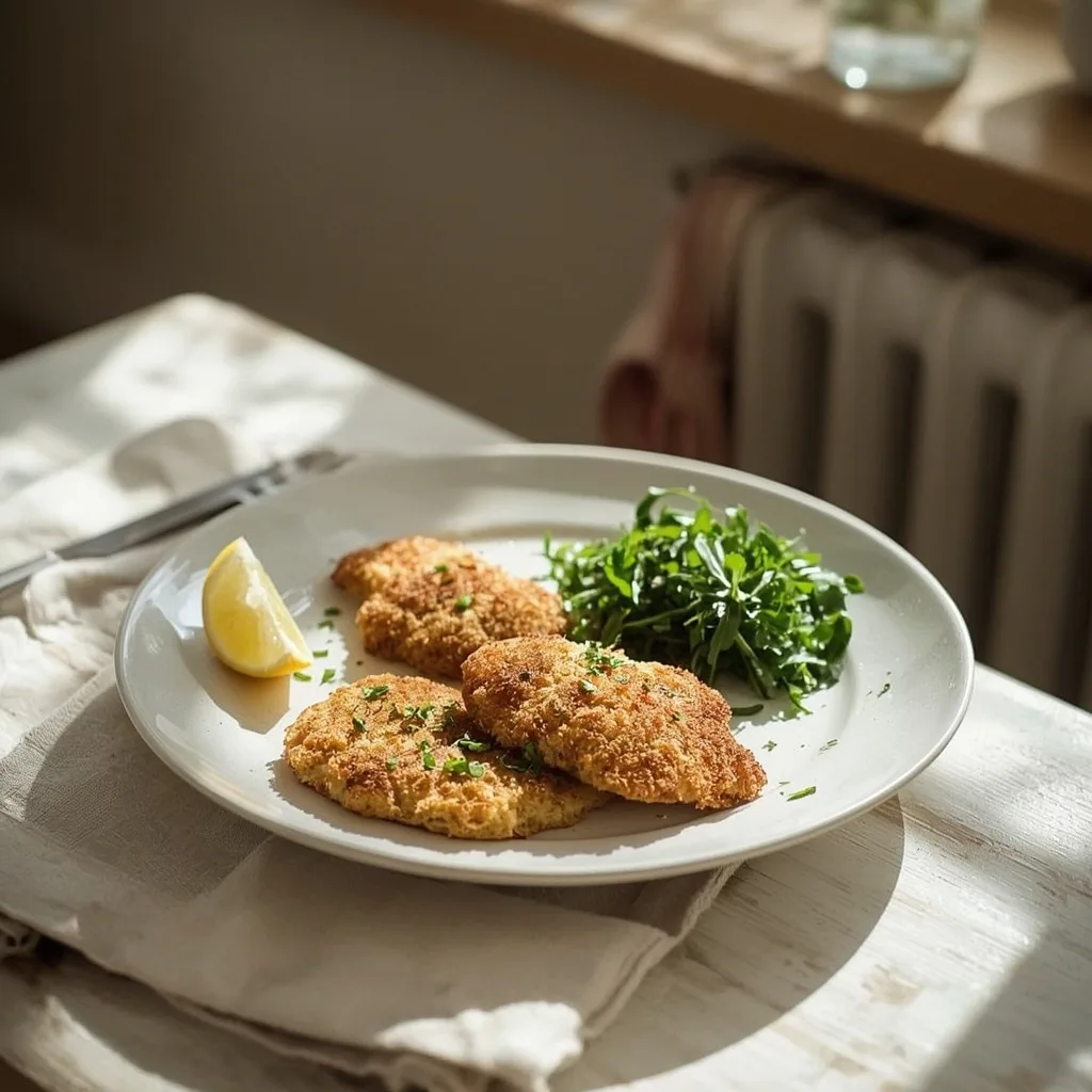 Crispy turkey escalopes with lemon and parsley crumb and lemon wedges